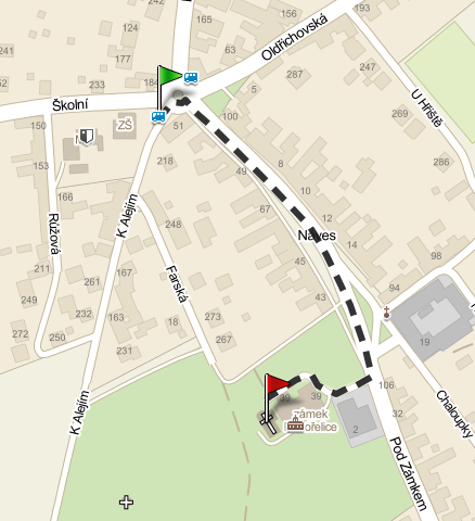 cesta od zastávky autobusu Pohořelice, křiž. ke kostelu sv. Jana Nepomuckého