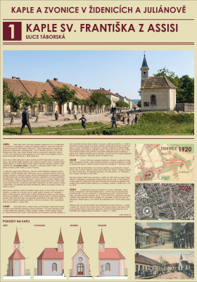 Historie kaple sv. Františka / Plakát z letošní výstavy "Kaple a zvinice v Židenicích a Juliánově" o historii kaple sv. Františka z Assisi / Autor fotografie: Josef Veselý