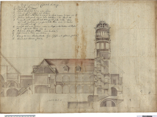 Kostel sv. Jakuba / Renesanční plán zámku s kostelem