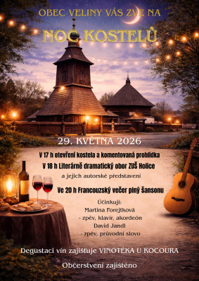 Noc kostelů Veliny 2026 / Pozvánka, program noc kostelů 2026 / Autor fotografie: Kulturní výbor Veliny